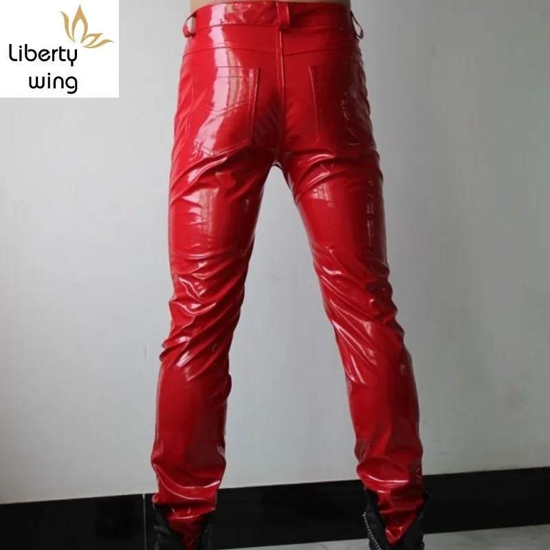 Fashion Men Faux Patent Skinny Pencil 