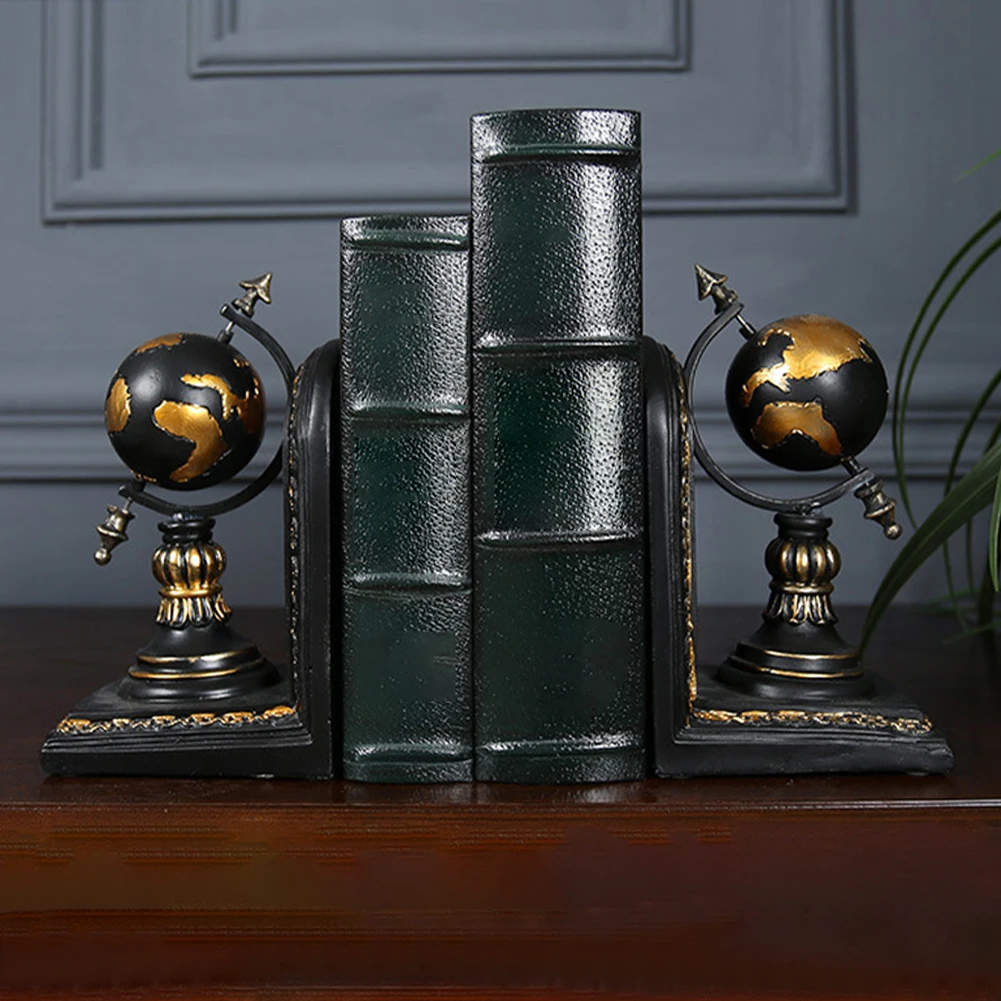 

1pair Decorative Bookends Craft Support Holder For Shelves Rustic Globe Resin Ornaments Office Gift Home Cabinet Desktop