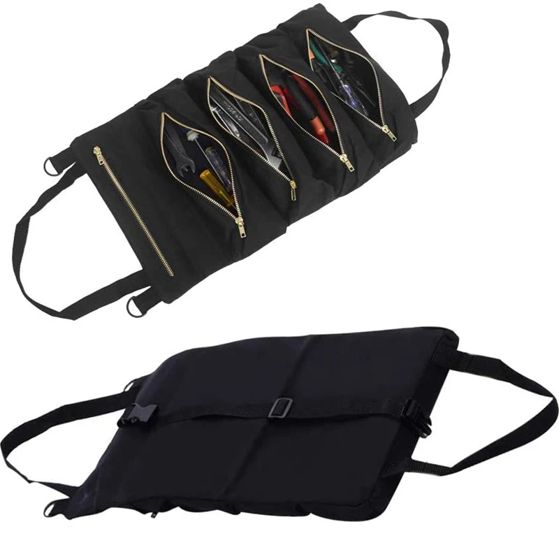 

Multi-Purpose Tool Roll Up Bag Wrench Roll Pouch Canvas Tool Car First Aid Kit Hanging Tool Zipper Carrier Tote