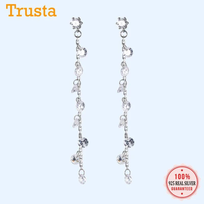 Женские серьги-пусеты с кисточками из серебра 925 пробы длинной ослепляющей