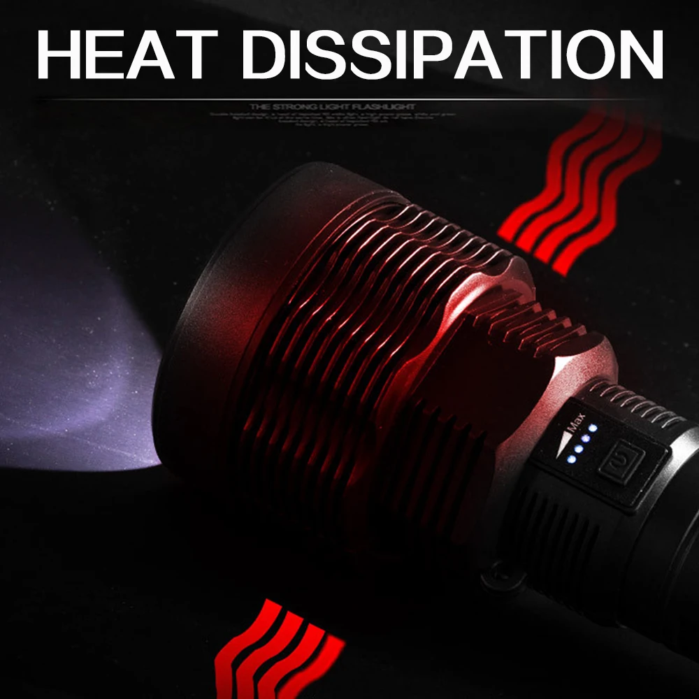 

New XHP50 LED Flashlight Built-in Battery Torch USB Light Charging 5 Modes Flashlight With Power Display