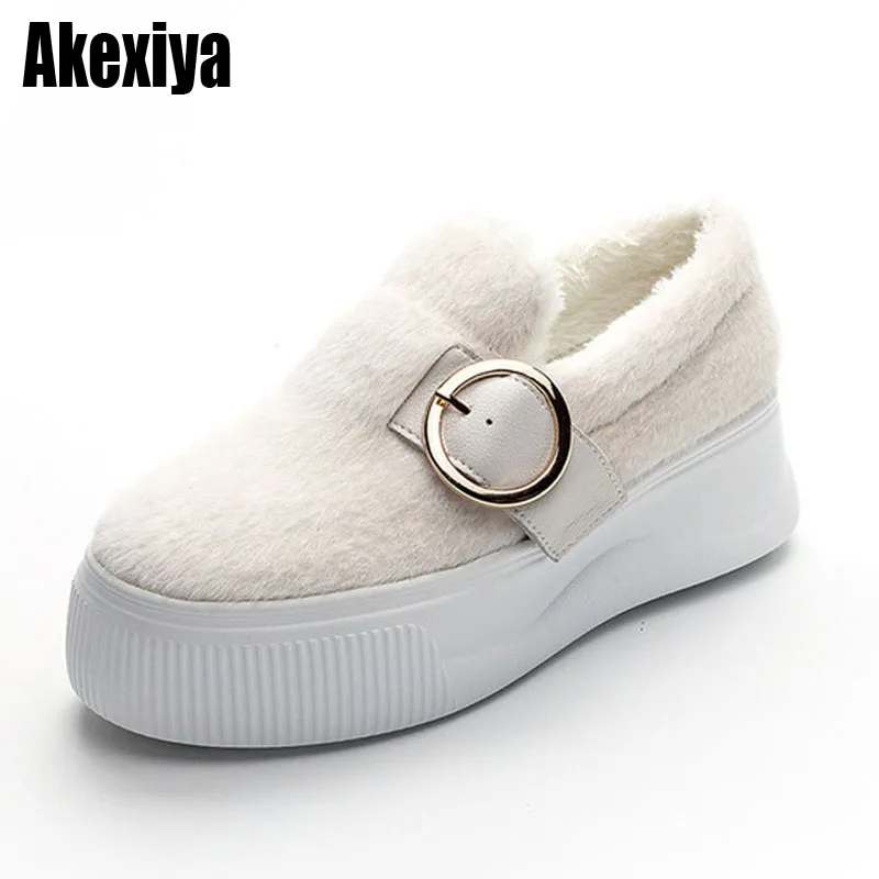 

Женские зимние туфли на плоской подошве, повседневные теплые плюшевые женские зимние сапоги без застежки на толстой подошве, женская обувь ...