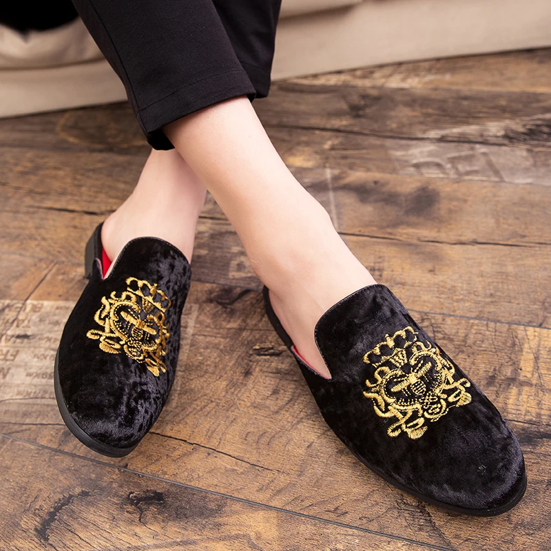 2019 Summer Luxury Men Sneakers Half Drag Flats Shoes For Mens Breathable Casual Fashion Blue Black slippers |