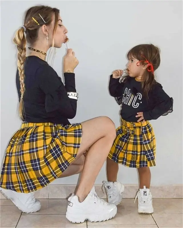 

Одежда для маленьких девочек, Топ с длинным рукавом, свитшот, клетчатая юбка, наряд