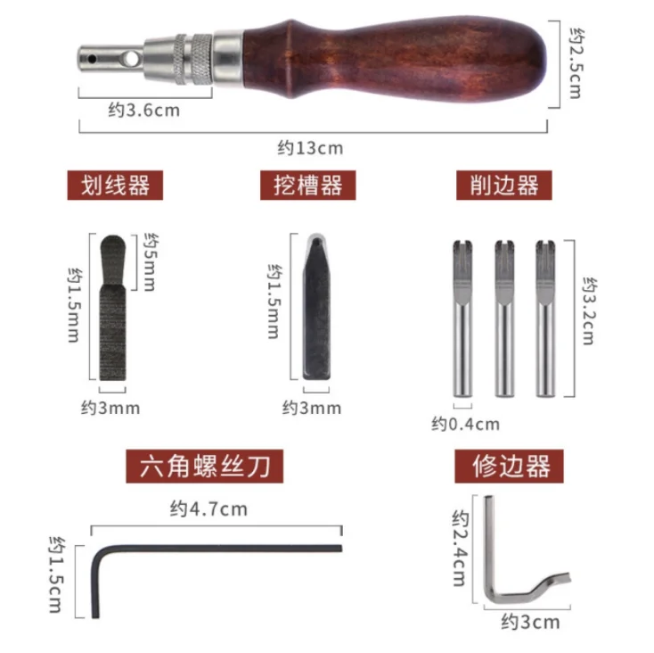 

Wholesale 7-in-one Leather Groover Edge Holder Edger Side Threader 5-in-1 Multifunctional Hand Tool