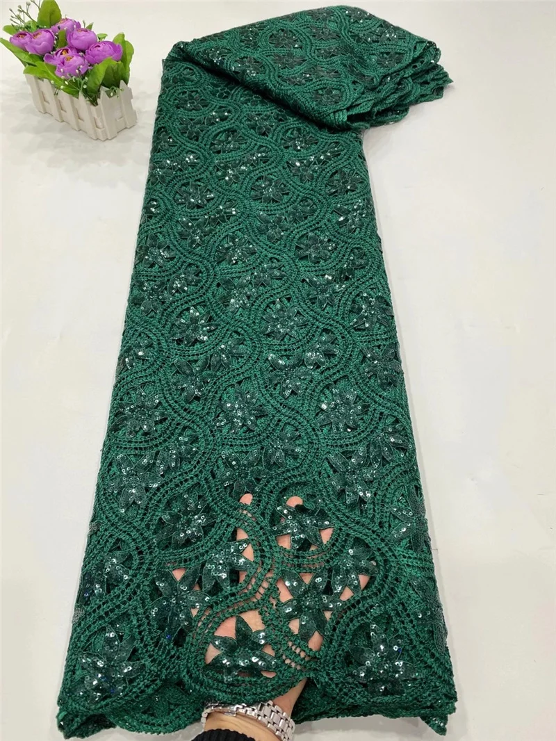Green African Sequins Lace Fabric Embroidery Nigerian Lace Fabrics 2021 High Quality Lace French Lace Fabric For Women NI4615-1