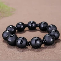 black obsidian six character true proverbs single bracelet jewelry fine jewelry crystal buddha bead carved bracelet