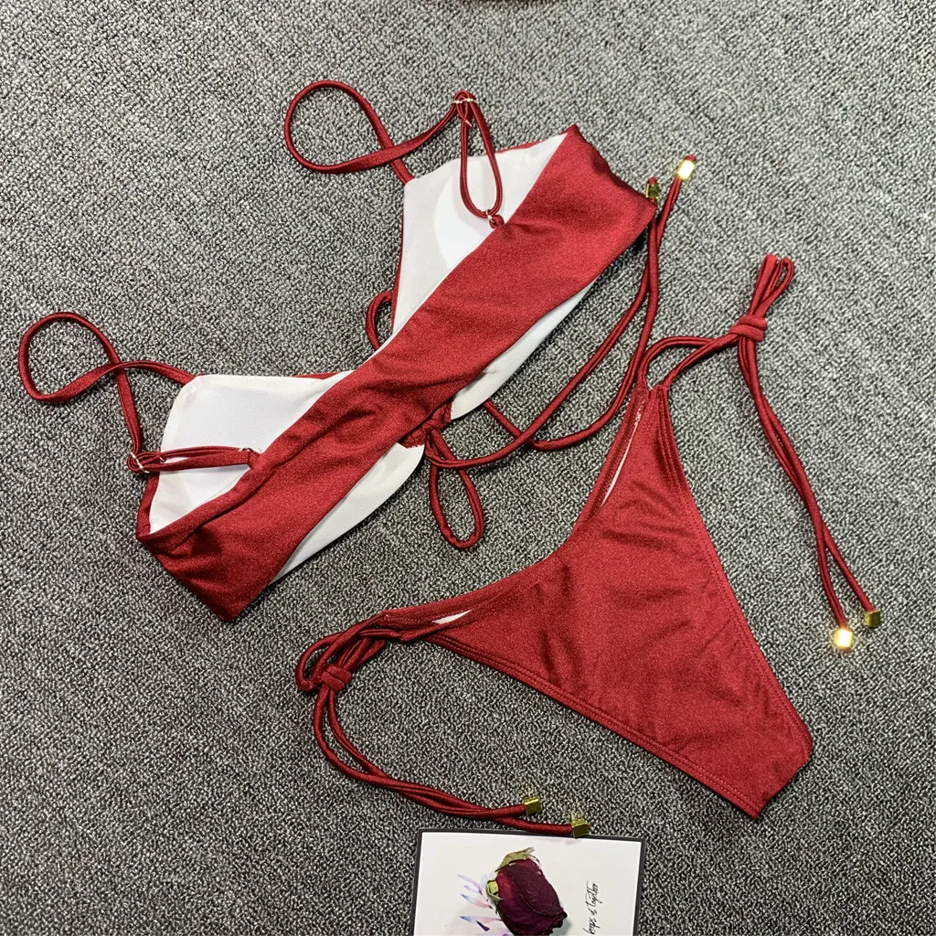 Купальник женский в клетку пикантный комплект для плавания бандо микро бикини