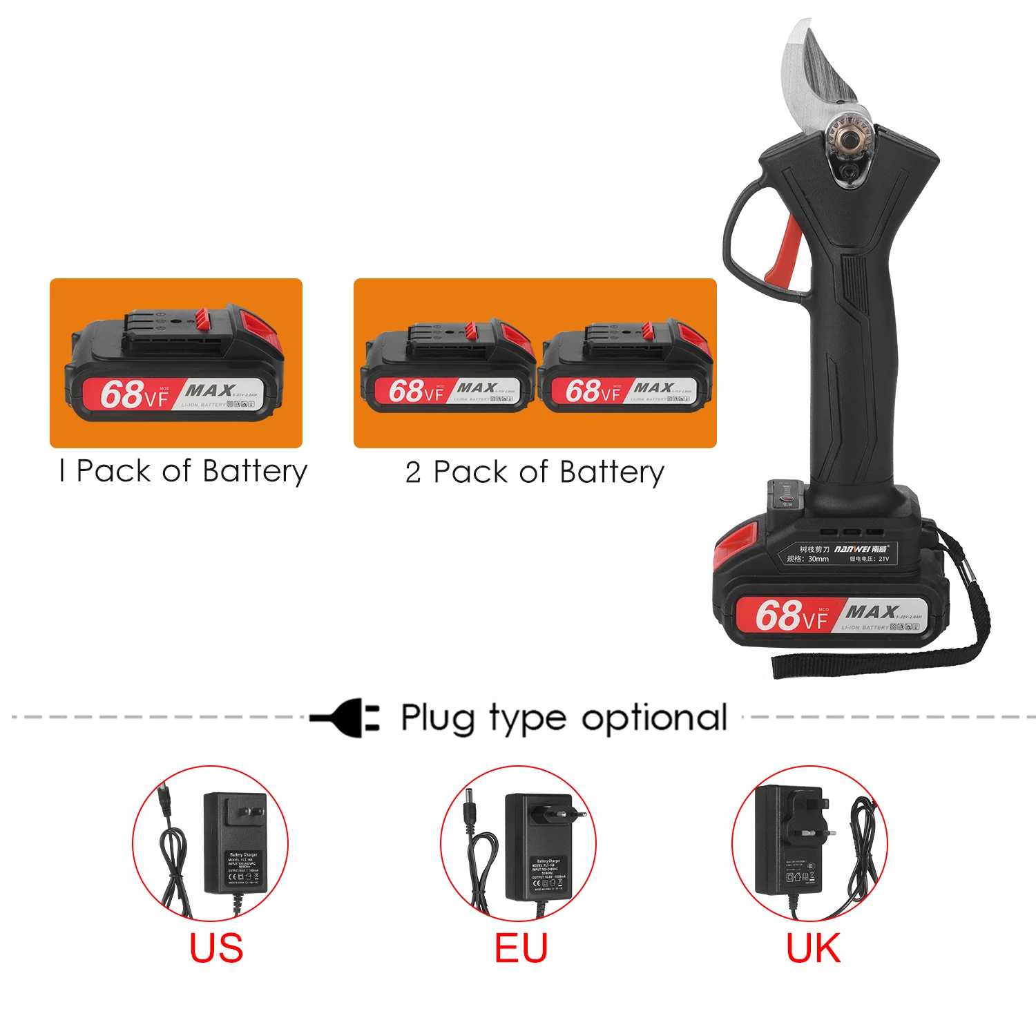 

21V Brushless Electric Pruner Cordless Electric Pruning Shears Tree Branch Pruning Wood Cutter Garden Clippers Battery Powered