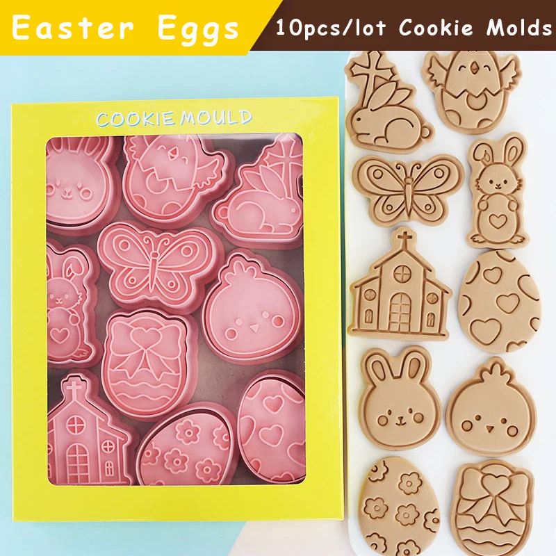 

10pcs/lot Easter Egg Cookie Moulds Classic Happy Easter Day Biscuit Molds Baking Tools Cartoon Butterfly Bakeware Cookie Tools