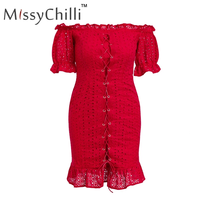 MissyChill, красное осеннее мини-платье с открытыми плечами и рюшами, женское облегающее короткое платье на шнуровке с открытой спиной, элегантное сексуальное Клубное платье, вечерние платья