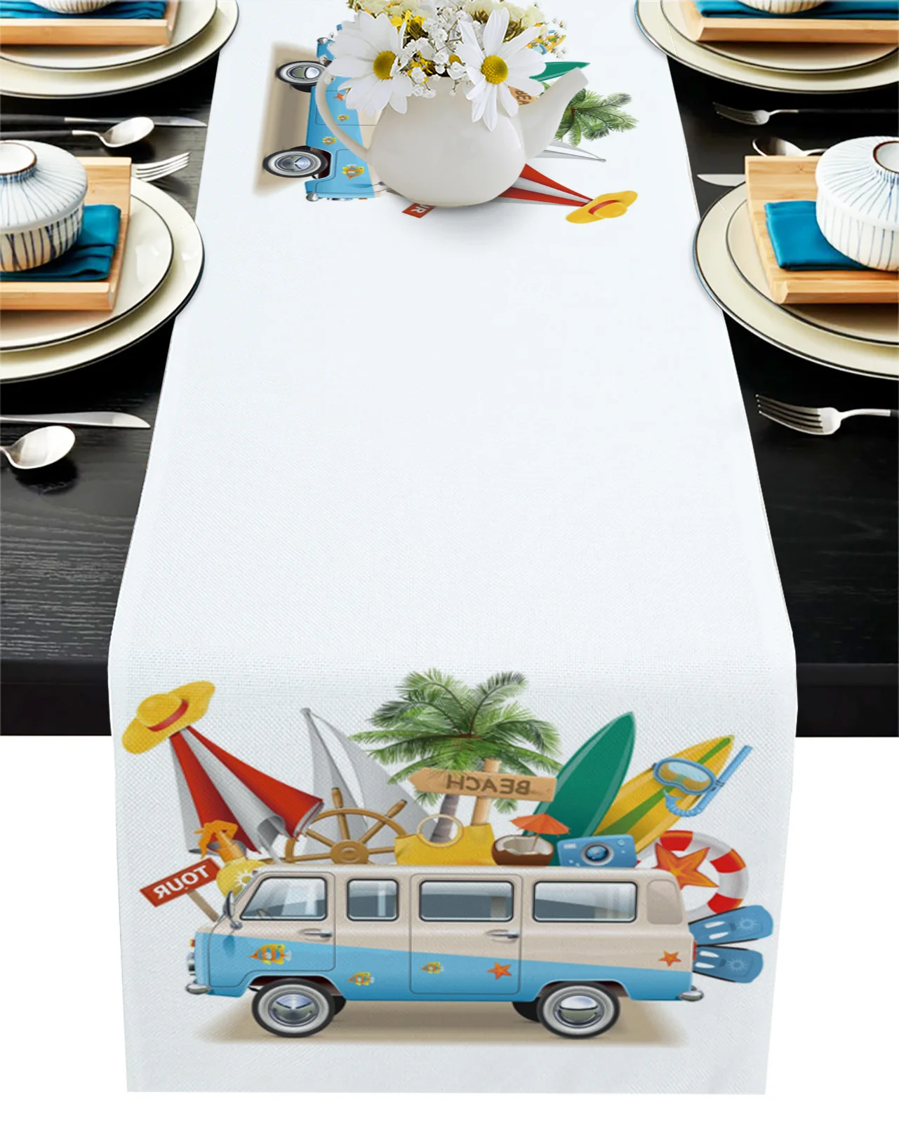 

Car Coconut Tree Surfboard Table Runner Home Kitchen Dining Table Decor Tablecloth and Placemats Wedding Table Decor