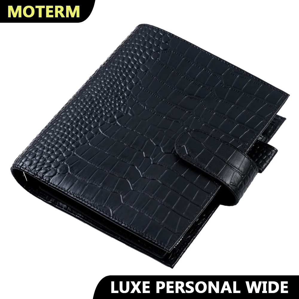 Блокнот Moterm Luxe из кожи с крокодиловым покрытием и серебряными кольцами 30 мм