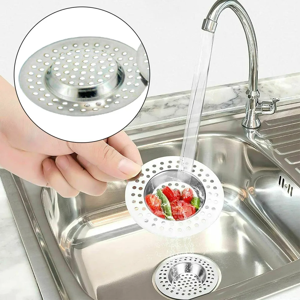 

2pcs Stainless Steel Sink Strainer Bath Plug Hole Drainer Basin Hair Trap Cover Bathroom Anti-Blocking Cleaning Accessories