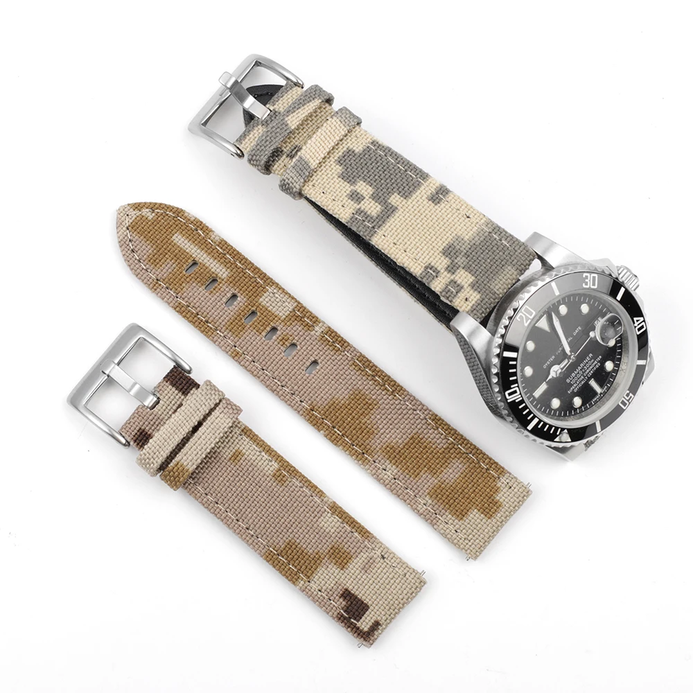 Military Camouflage Canvas Watch Band 20 22mm Army Waterproof Watch Strap For Seiko/Tudor Diver's Watches Belt
