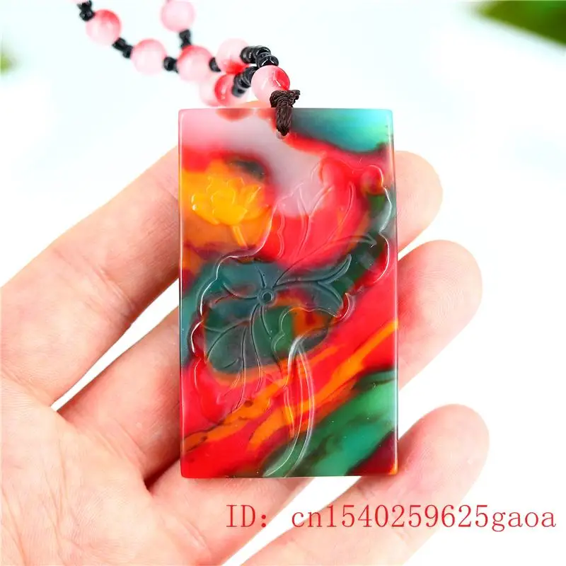 

Colour Jade Lotus Pendant Necklace Jadeite Jewelry Men Women for Fashion Amulet Gifts Carved Natural Chinese Charm