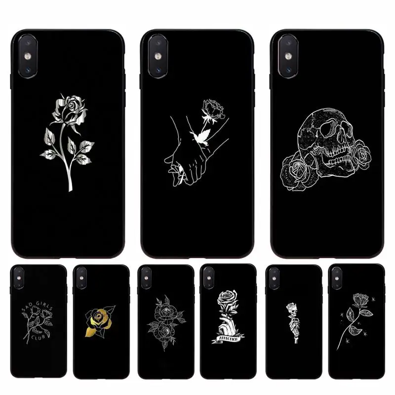 Yinuoda черный белый цветок розы ТПУ мягкий чехол для телефона iPhone 11 8 7 6 6S Plus X XS MAX 5 5S SE