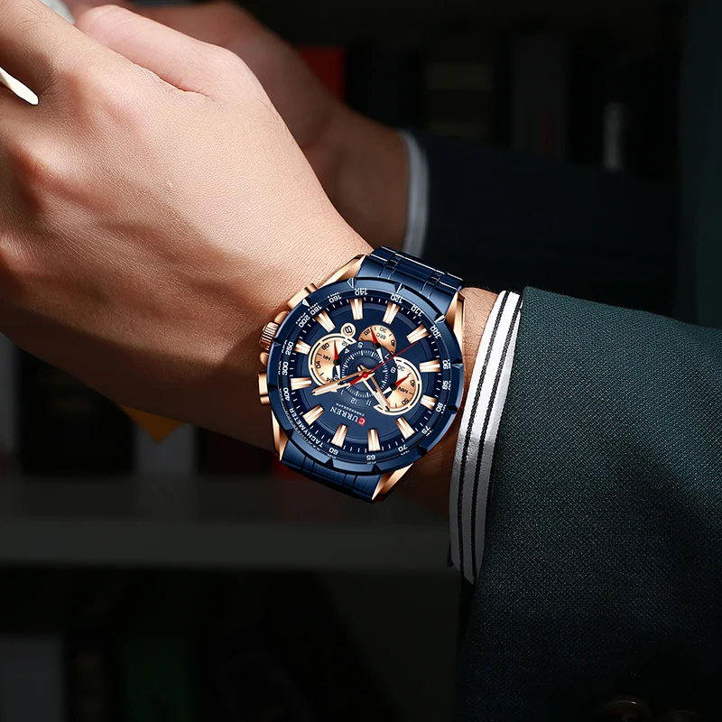 

Men's Watch Top Luxury Brand Big Dial Blue Quartz Men Watches Chronograph Sport Wristwatch Man Stainless Steel Date Clock