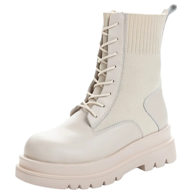 

Genuine Leather Platform Boots New Autumn Women Light Comfortable Chunky Boots Fashion Lace Up Lady Shoes Footwear Lace-up Shoes