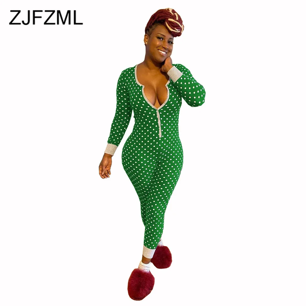 

Женский винтажный комбинезон в горошек, облегающий Длинный комбинезон с глубоким V-образным вырезом и длинным рукавом, Модный облегающий ко...