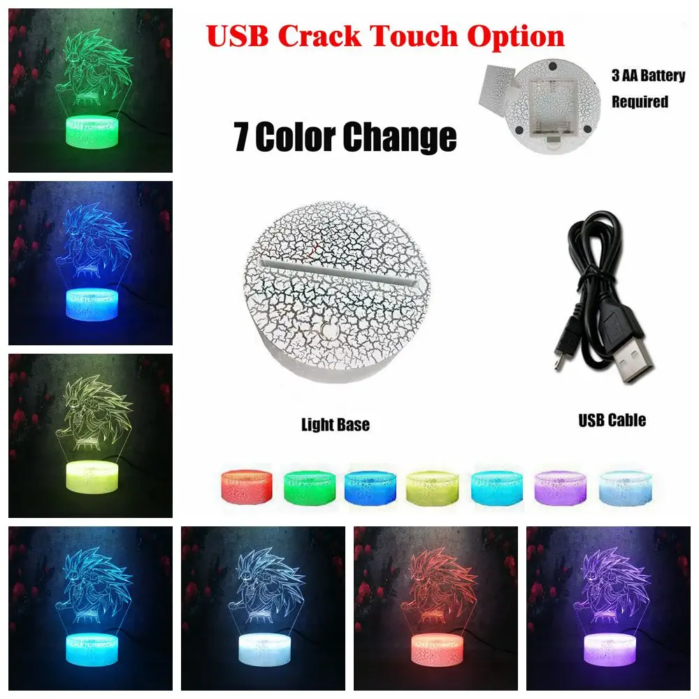 Crack Touch 7 color Многоцветный градиент мечты Скандинавская креативная настольная лампа Dragon Ball Saiyan son Wukong Anger Action Picture светодиодный USB 3D ночник - Испускаемый цвет: Crack Touch 7 color