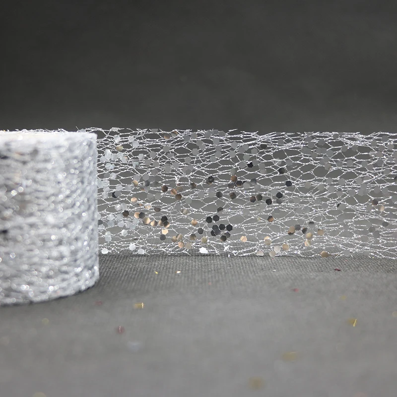 Блестящие тюлевые рулоны с блестками 5 см золотые лазерные органза