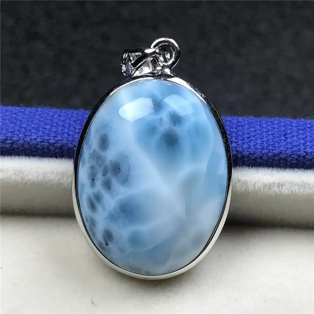 Натуральная синяя подвеска larimar для женщин 25x19x7 мм, бусины, серебро 925, кристалл, овальный камень, ожерелье, подвеска, ювелирное изделие AAAAA