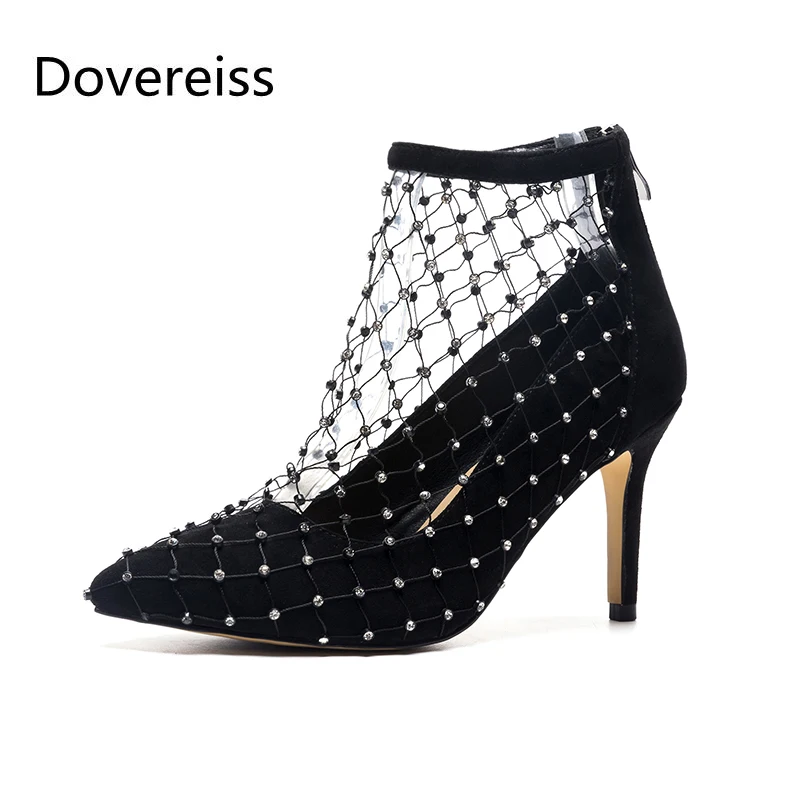 

Dovereiss Fashion Women's Shoes Summer Stilettos Heels Back zipper Sexy Pointed toe Wire side Cool boots Ankle boots