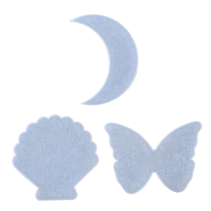 

Moon/Butterfly/Shell Carved Flower Coaster Epoxy Resin Mold Cup Mat Casting Silicone Mould DIY Crafts Placement Mold R58E