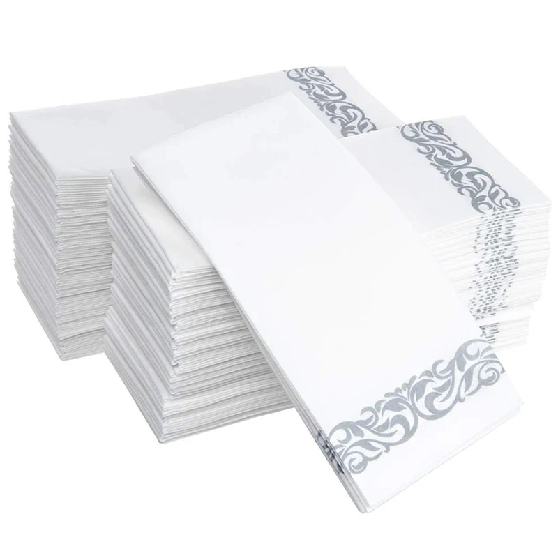 

Practical Disposable Towel Napkins / Visitors / Bathrooms / Weddings / Soft and Soft Clean Paper / 100 White and Silver