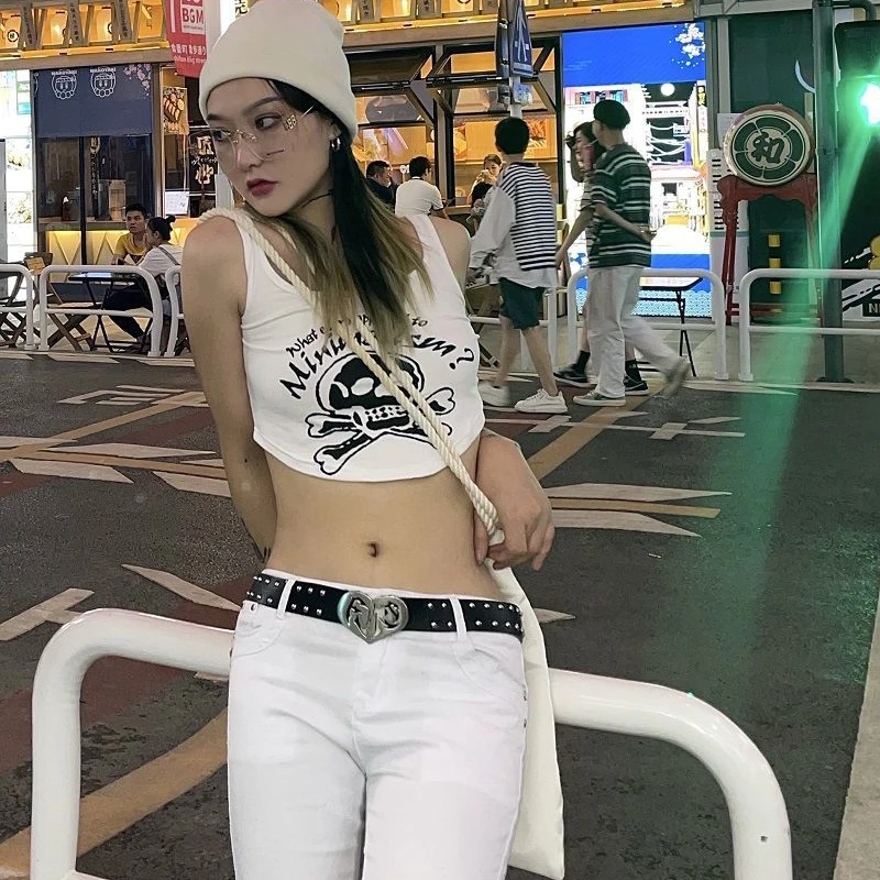 

Print T-shirt Women Vintage Crop Top Aesthetic Summer Slim Fit Tees Tops Streetwear Gothic Punk