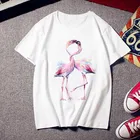 Женская футболка с принтом фламинго, Повседневная модная белая футболка в стиле Харадзюку с круглым вырезом, топ в стиле ретро, женская футболка из ткани, лето 2020
