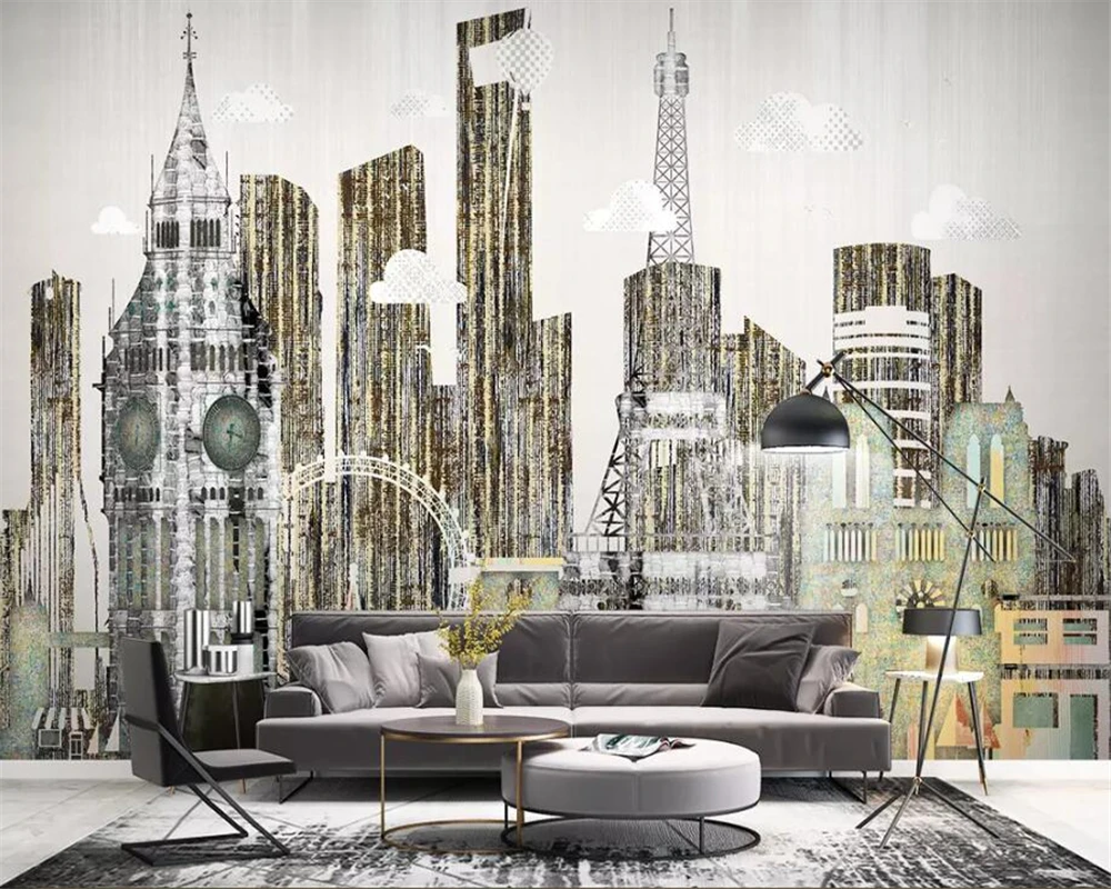 

Drop Shipping Customized High Quality Modern Minimalist City Architecture Modern City Oil Painting Background Wall 3d Wallpaper