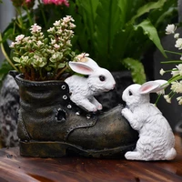 pastoral cartoon rabbit shoe succulent flower pot resin ornaments courtyard garden figurines decoration outdoor vase crafts art