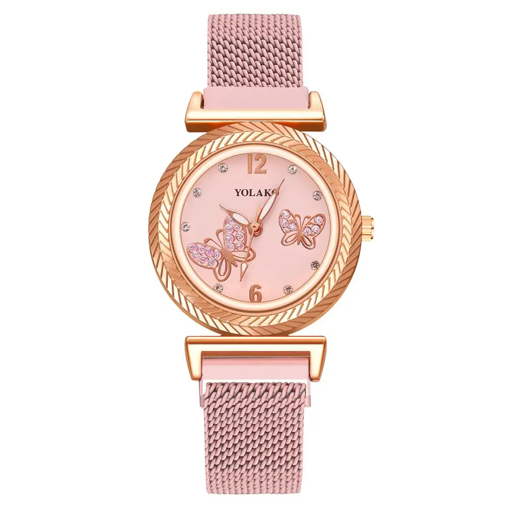 

Creative Gear Design Ladies Wristwatches Fashion Women Simple Crystal Butterfly Watches Magnet Buckle Mesh Strap Quartz Watch