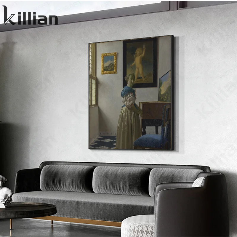 

European Classical Canvas Oil Painting Young Woman Playing Piano Picture Art Print Poster Retro Mural Modern Home Decoration
