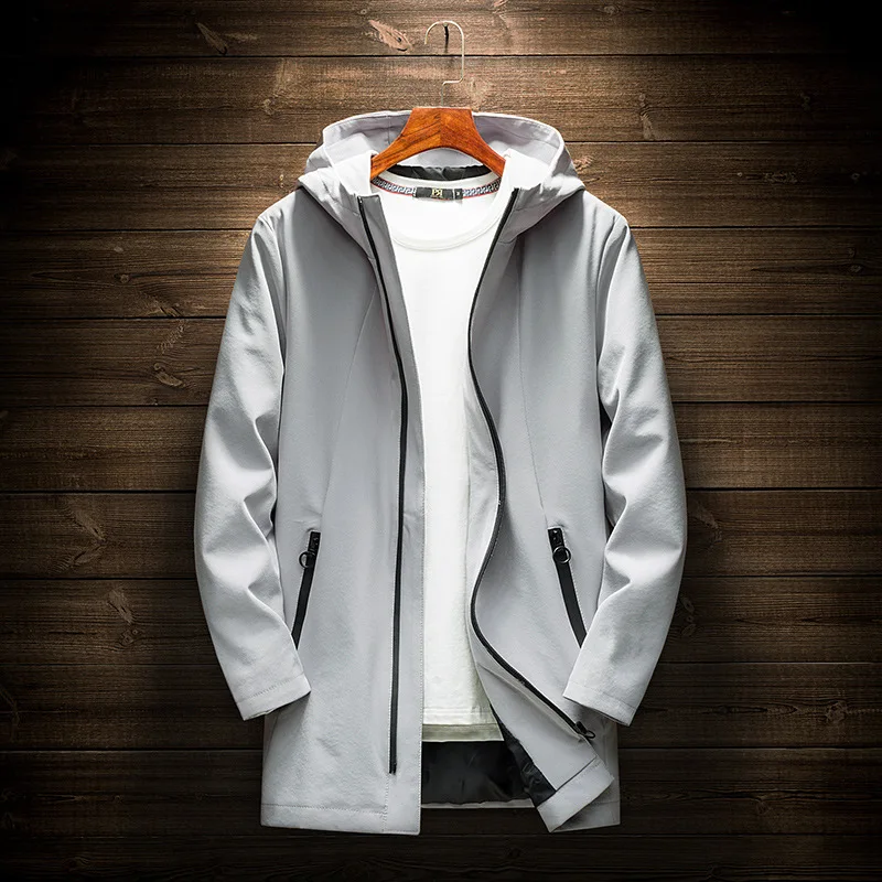 KH Spring Autumn New Arrival Men's Jacket Coat Mens Casual Hooded Long Windbreaker Male Outerwear Jaquet Plus Size M~4XL | Мужская