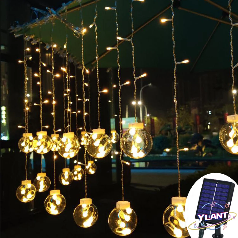 

Solar Garden String Light, LED Solar Wishing Ball Curtain String Lights Copper Wire Garland Fairy Lights Outdoor Curtain Lamps
