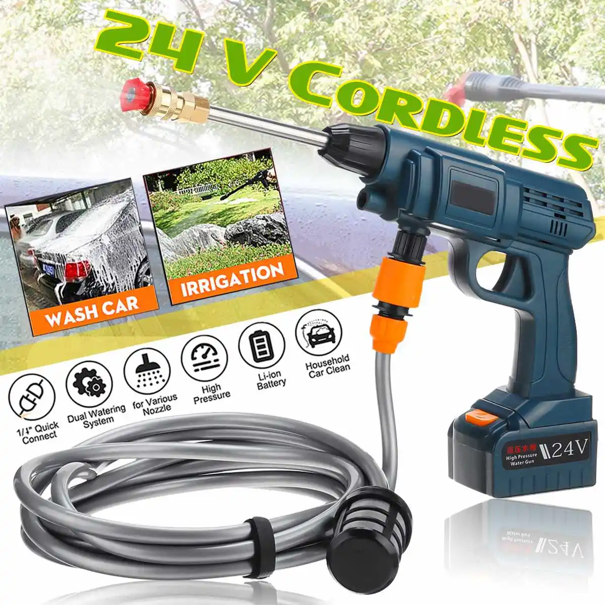 

24V Car Washer Gun High-pressure Water Pump with Water Hose High Power Spray Washing Machine with 5600mAh Lithium Battery