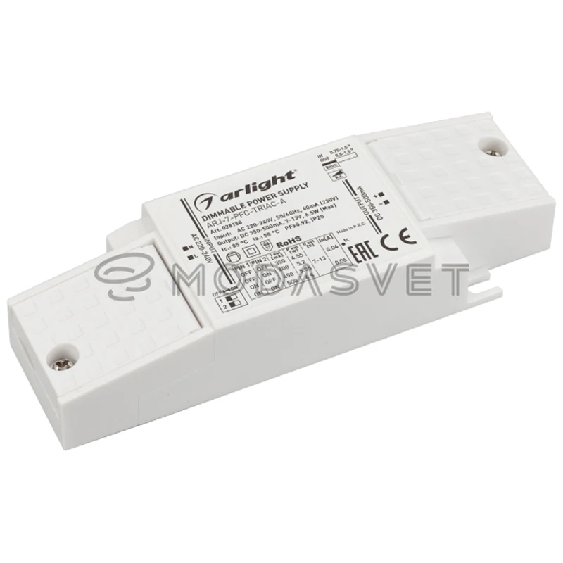 Блок питания ARJ-7-PFC-TRIAC-A (7W, 350-500mA) ( IP20 Пластик, 5 лет)