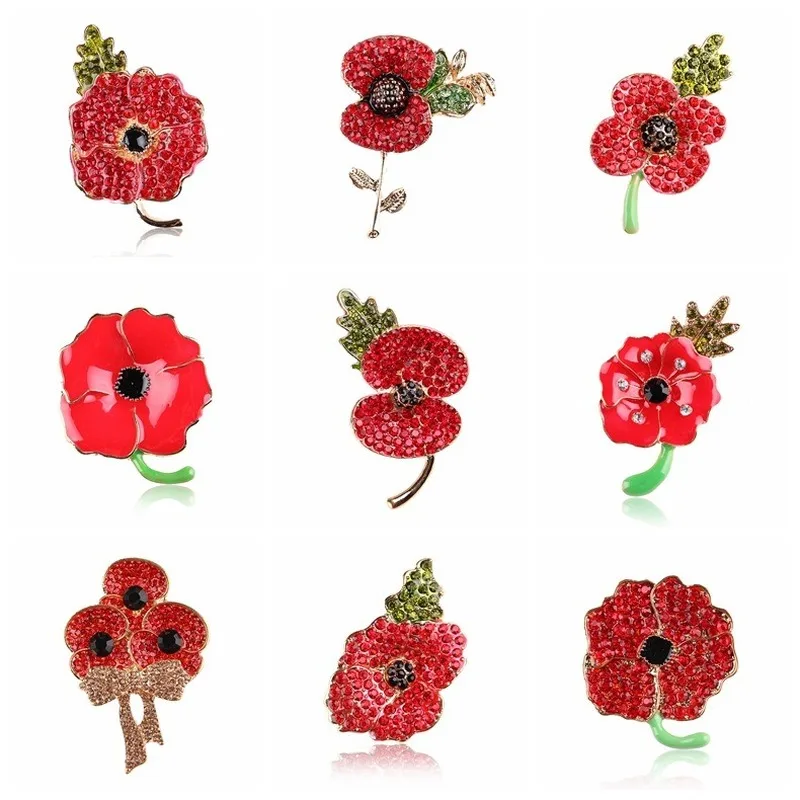 

Zinc Alloy Poppy Brooch UK Princess Souvenir Pin Enameled Red Poppy Flower Brooches Commonwealth of Nations Brooch Pins