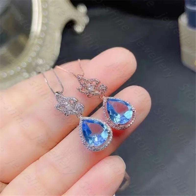 

Hot sale style natural blue topaz 925 silver women's pendant luxury atmosphere fashion trend