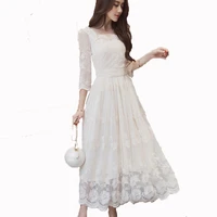 new fashion summer womens half sleeve evening party dresses floral crochet hollow out lace long vestido