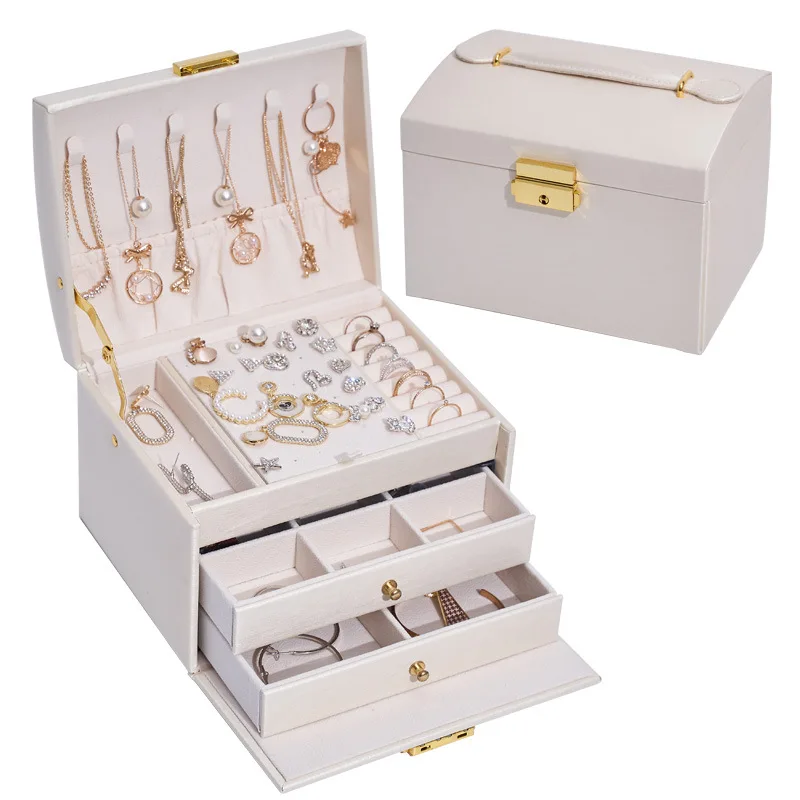 

New Color PU Leather 3 Layers Jewelry Organizer Box Exquisite Women Girls Gift Display Holder Earring Ring Necklace Storage Case