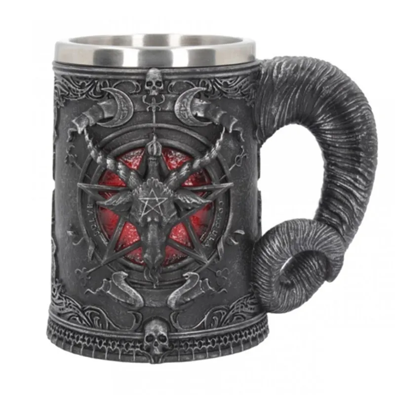 

Baphomet Pentagram Horn Beer Mug Stainless Steel & Resin 3D Tankard Coffee Beer Mug Drinkware Cup Mystic Wicca Fan Gift