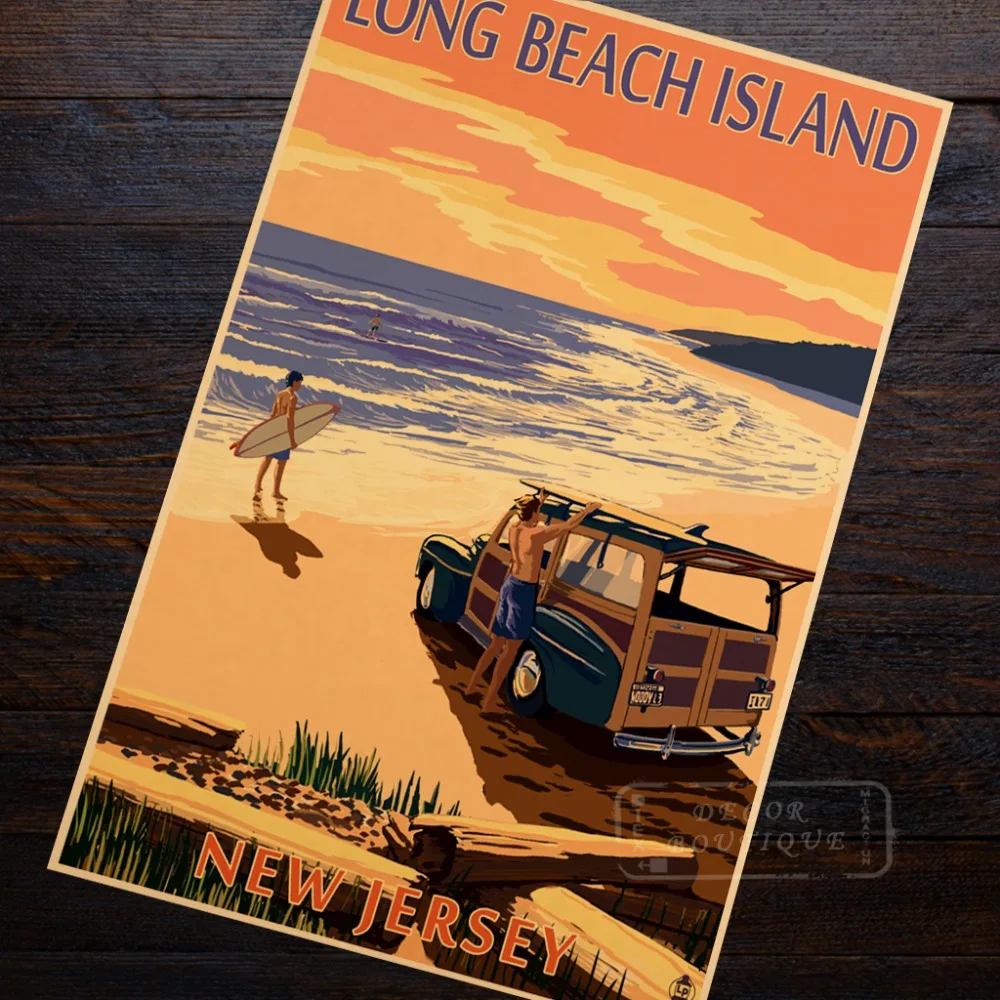 Newport Beach Пуэрто Рико США серфинг ландшафта Классическая Ретро ВИНТАЖНЫЙ ПЛАКАТ