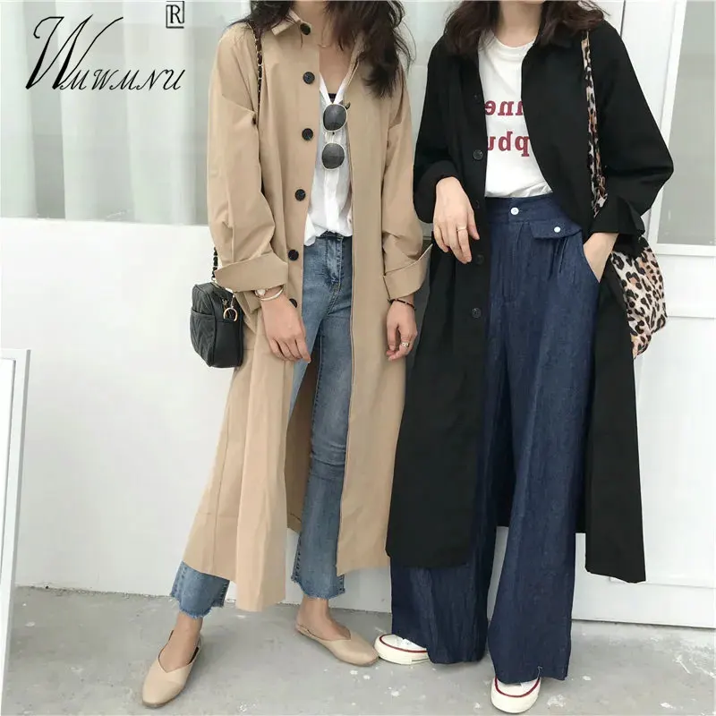 

Street Fashion All-Match Trench Coats Women Korean Loose Classic Khaki Windbreaker Autumn Casual Single-Breasted Basic Jackets