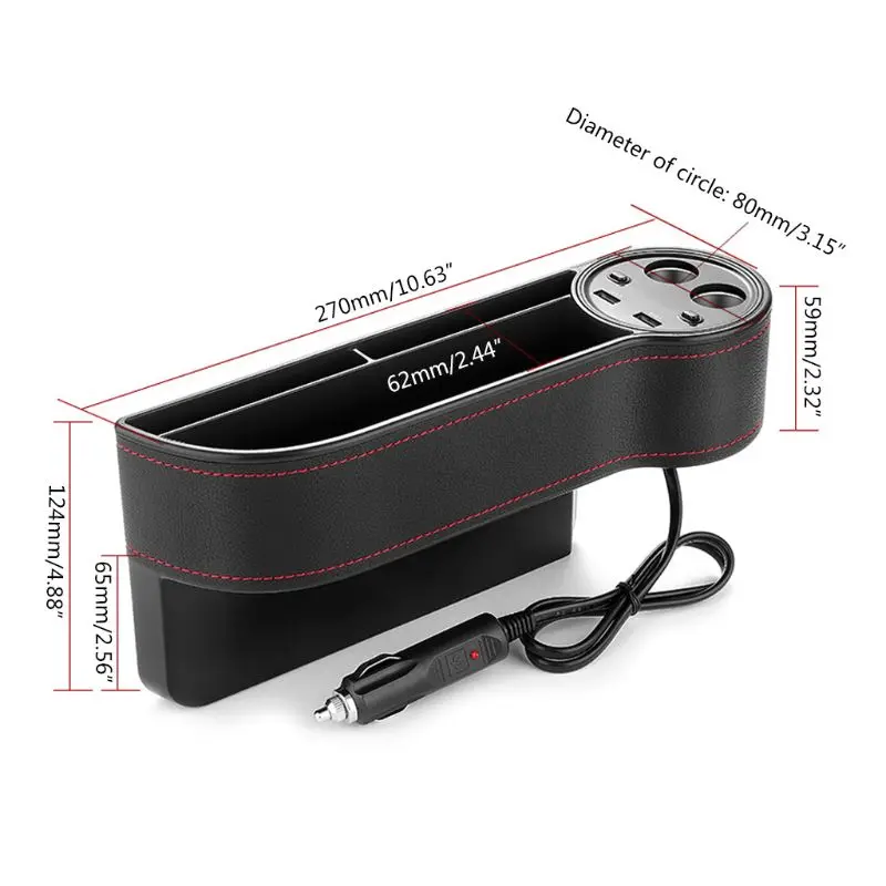 

Car Seat PU Leather Side Pocket Car Seat Storage with 2 USB Chargers and 2 Light
