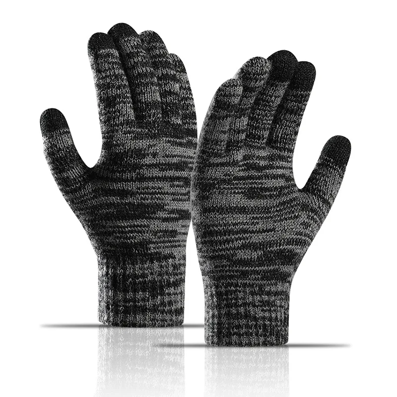 

2021 New Fashion Knitted Gloves Thick Warm Adult Winter Gloves for Men Down Plus Velvet Thick Mobile Touch Screen Gloves Mittens