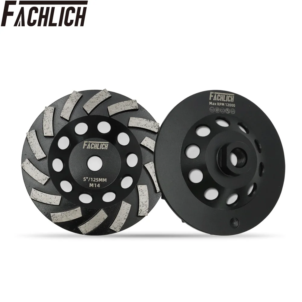 Fachlich 1pc 125mm Welded Diamond Turbo Row Cup Grinding Wheel Sanding Disc M14 Thread for Concrete Hard Stone Granite Marble